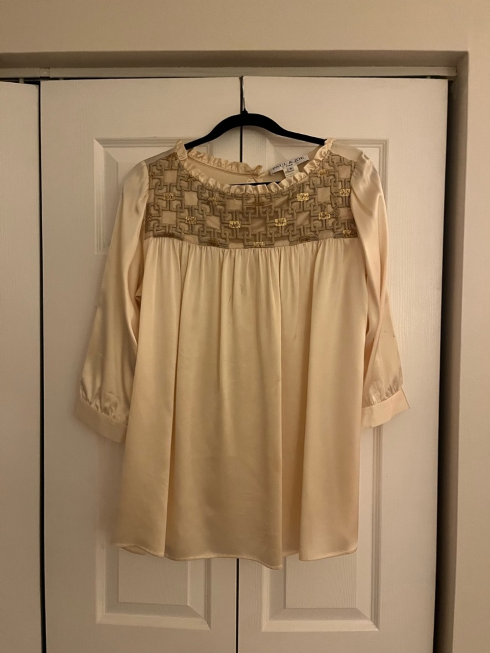 Paul & Joe Cream Embroidered Yoke Peasant Blouse